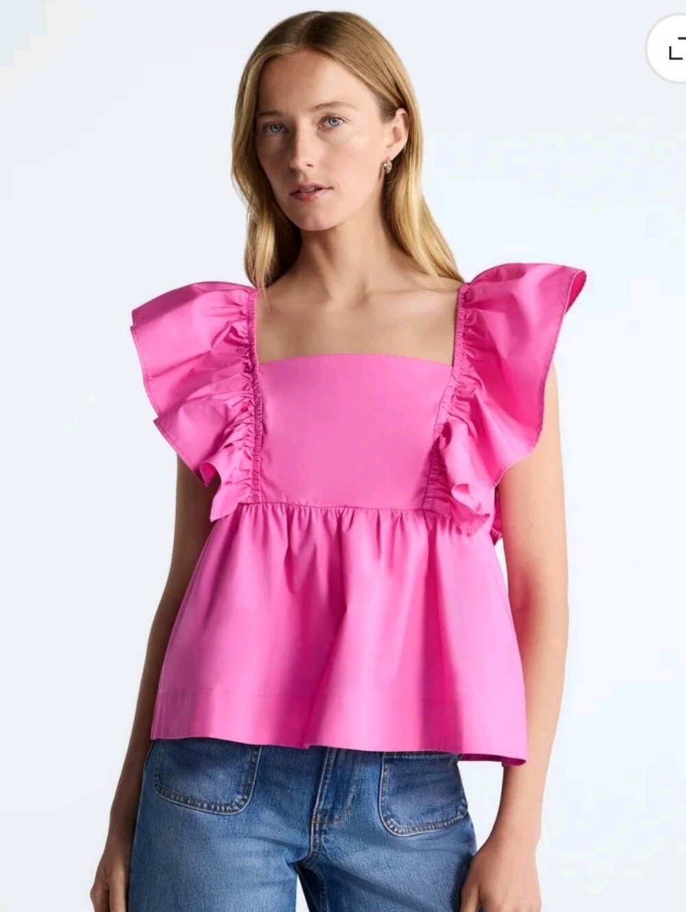 Free Assembly Women's Square Neck Cotton Top with Flutter Sleeves